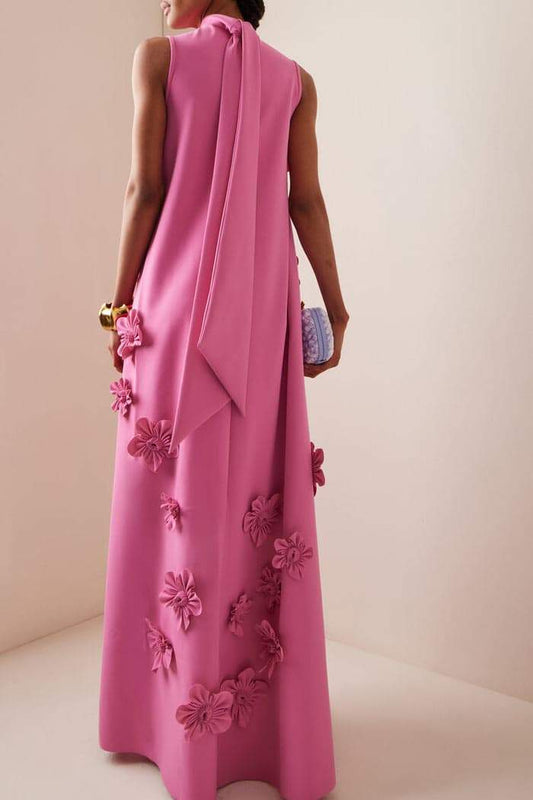 Pink Wedding Guest Maxi Dress for Women | 3D Floral Summer Occasion Dress - AMELIÈR VORÈ