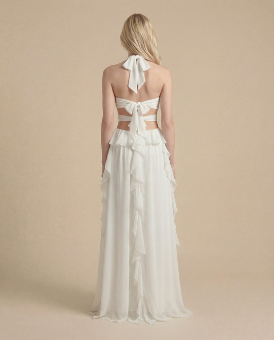 White Summer Maxi Dress for Women | Halter Open Back Occasion Dress - AMELIÈR VORÈ