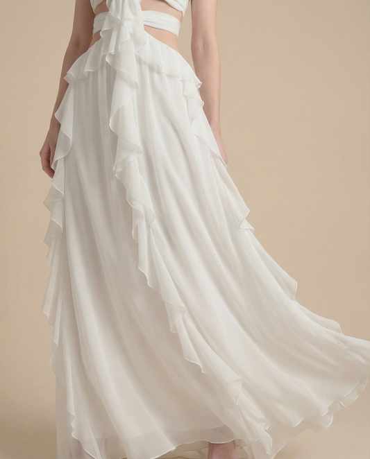 White Summer Maxi Dress for Women | Halter Open Back Occasion Dress - AMELIÈR VORÈ