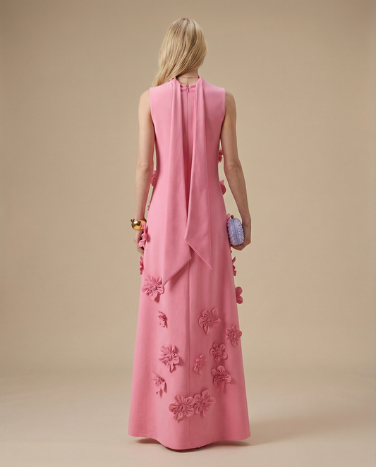 Pink Wedding Guest Maxi Dress for Women | 3D Floral Summer Occasion Dress - AMELIÈR VORÈ