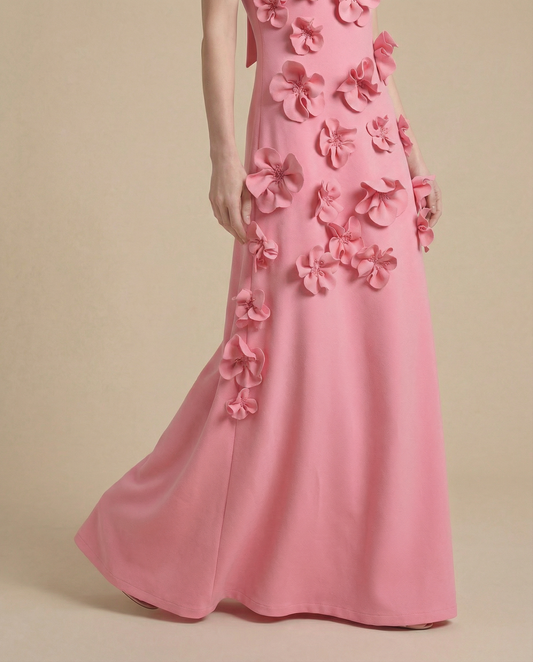 Pink Wedding Guest Maxi Dress for Women | 3D Floral Summer Occasion Dress - AMELIÈR VORÈ