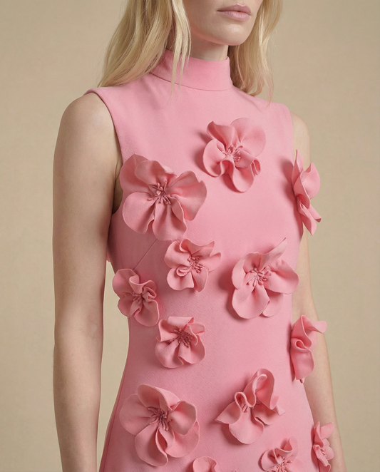 Pink Wedding Guest Maxi Dress for Women | 3D Floral Summer Occasion Dress - AMELIÈR VORÈ