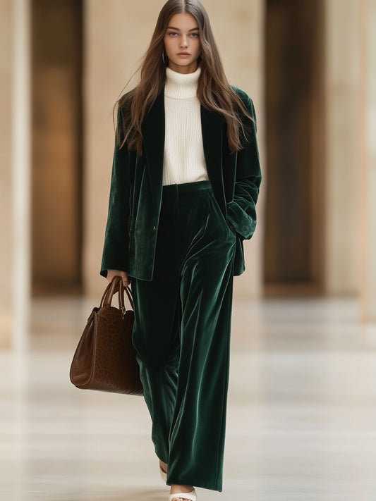 Oyrosy Casual Loose Vintage Velvet Suit Pants with Pockets