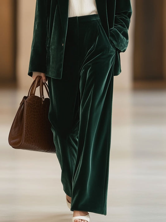 Oyrosy Casual Loose Vintage Velvet Suit Pants with Pockets
