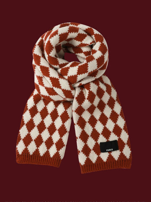 Festive Vintage Christmas Knitted Scarf with Geometric Elk Design
