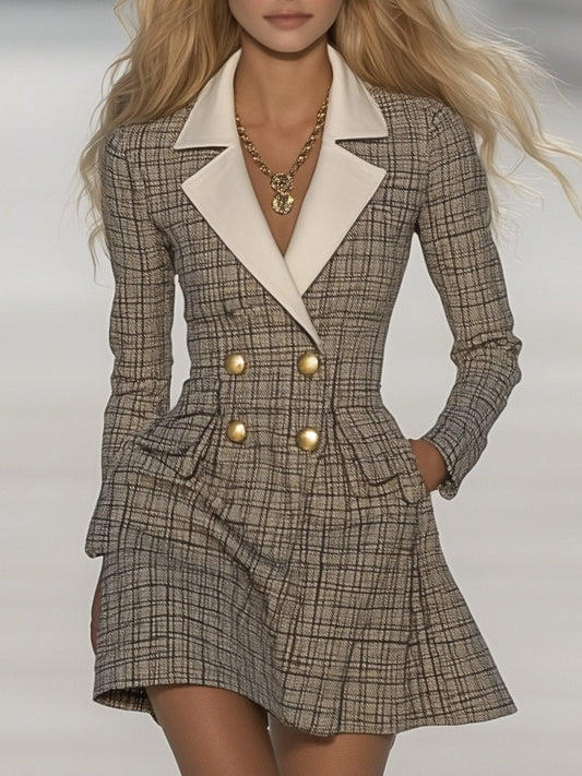 CSS Women's Plaid A-Line Mini Dress with Contrast Lapel