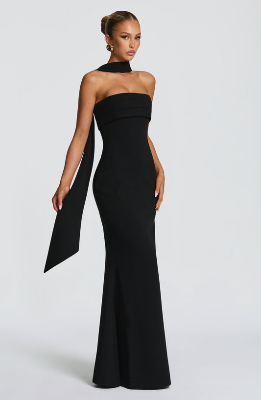 Aurora Strapless Maxi Dress Stretch Crepe Black – side view