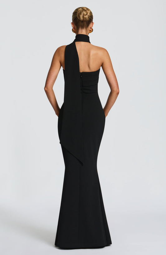 Aurora Strapless Maxi Dress Stretch Crepe Black – back view