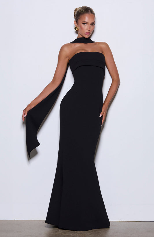 Aurora Strapless Maxi Dress Stretch Crepe Black – side view