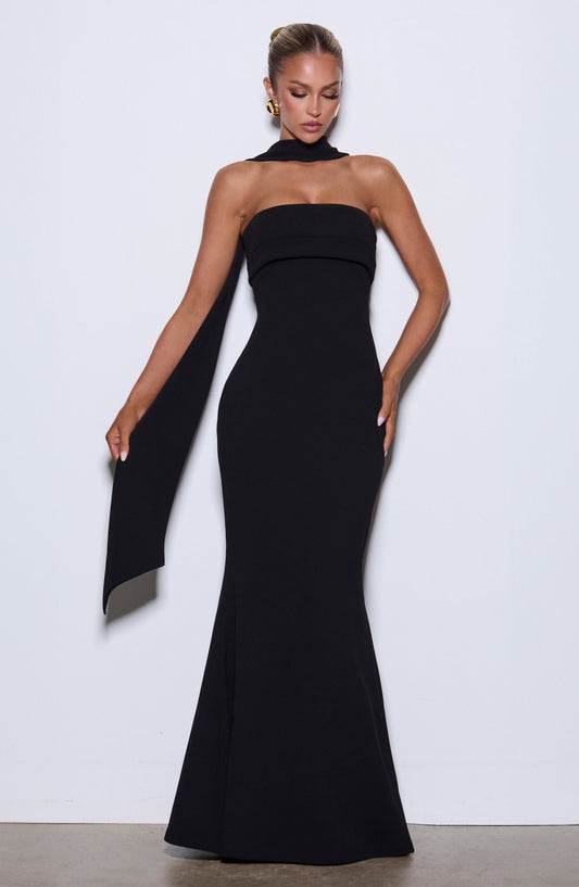 Aurora Strapless Maxi Dress Stretch Crepe Black – back view
