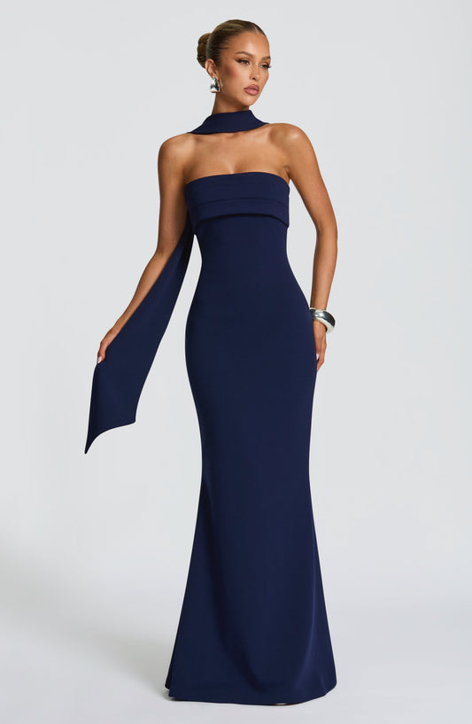 Amelièr Vorè  | Aurora Strapless Stretch Crepe Maxi Dress Navy