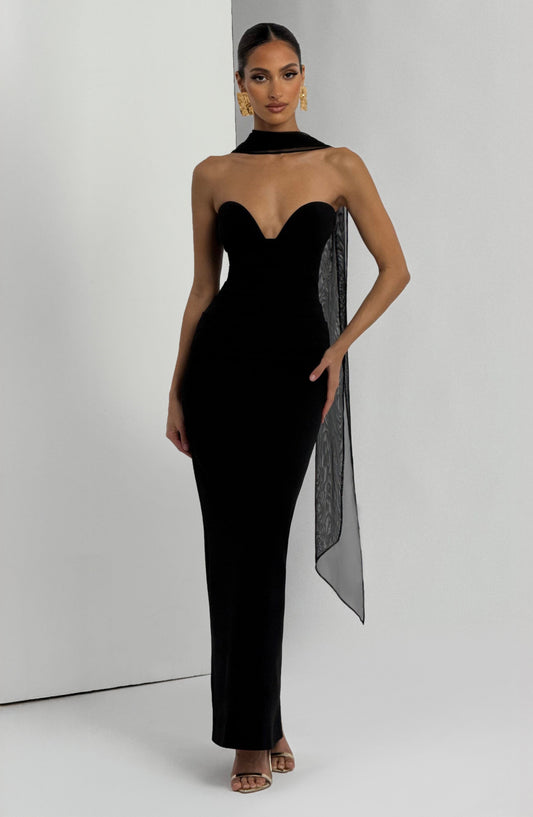 Juliet Maxi Dress Black Cupped Strapless Formal – back view