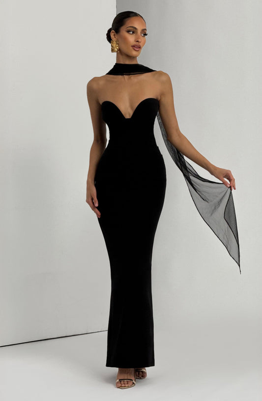 Juliet Maxi Dress Black Cupped Strapless Formal – back view