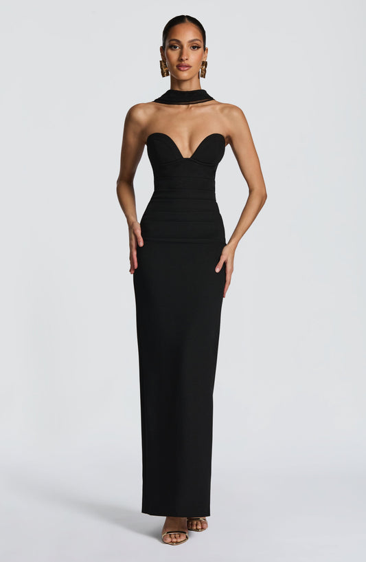 Juliet Maxi Dress Black Cupped Strapless Formal – detail view