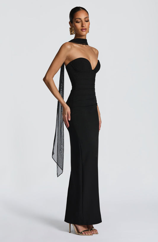 Juliet Maxi Dress Black Cupped Strapless Formal – styling detail
