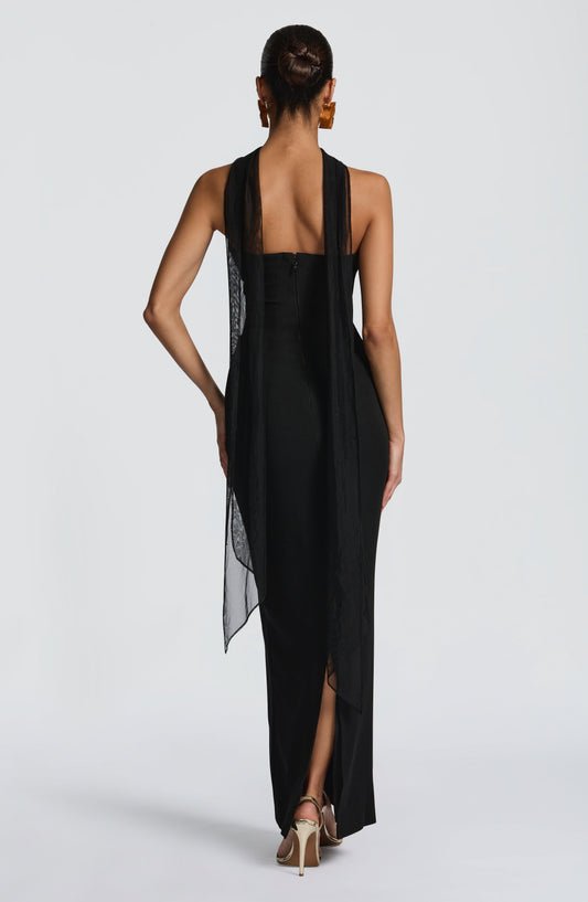 Juliet Maxi Dress Black Cupped Strapless Formal – styling detail