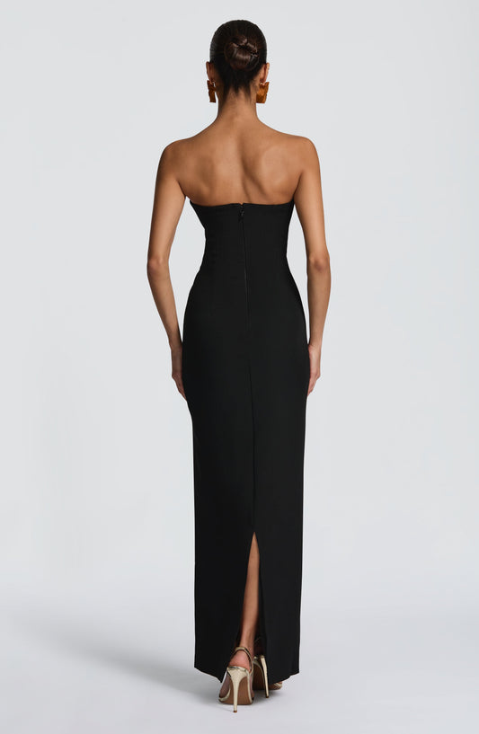 Juliet Maxi Dress Black Cupped Strapless Formal – detail view