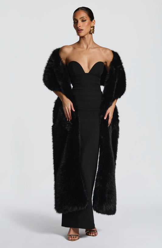 Juliet Maxi Dress Black Cupped Strapless Formal – side view
