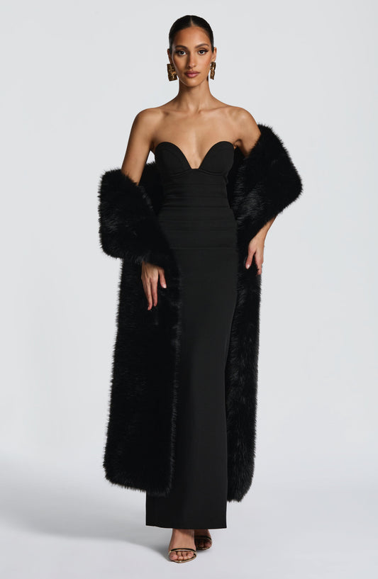Juliet Maxi Dress Black Cupped Strapless Formal – close-up detail