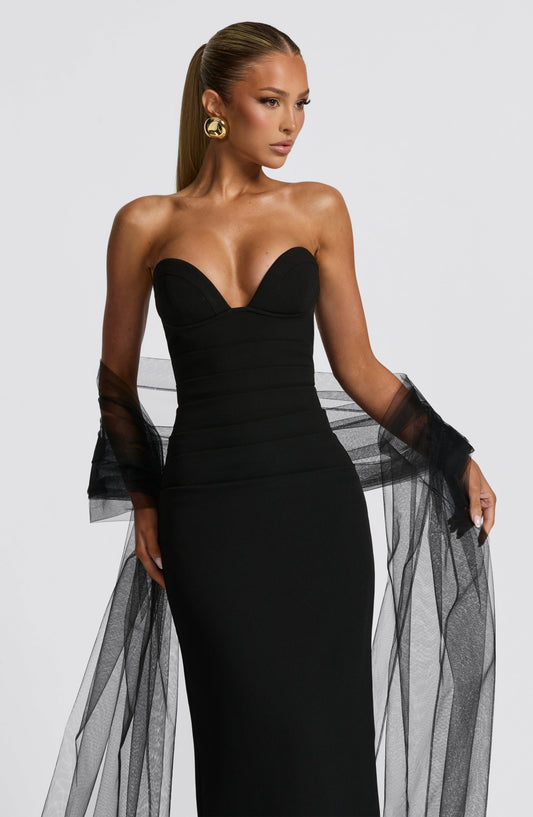 Juliet Maxi Dress Black Cupped Strapless Formal – back view