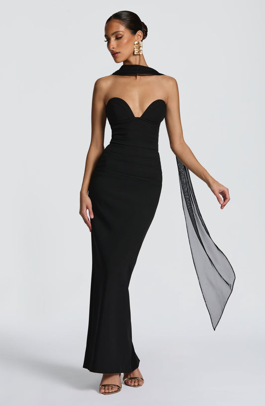Juliet Maxi Dress Black Cupped Strapless Formal – side view