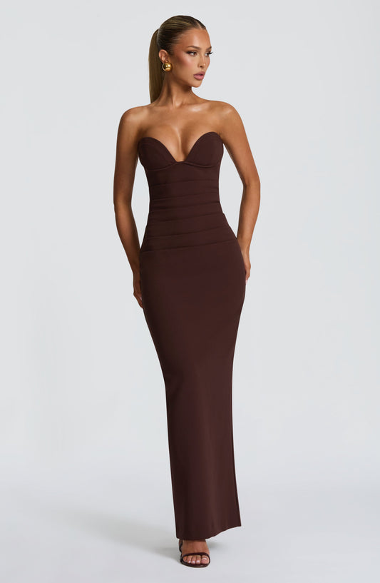 Juliet Strapless Maxi Dress Plum Brown – back view