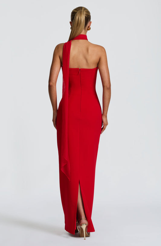 Juliet Strapless Maxi Dress Red – side view