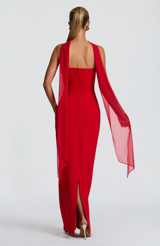 Juliet Strapless Maxi Dress Red – close-up detail