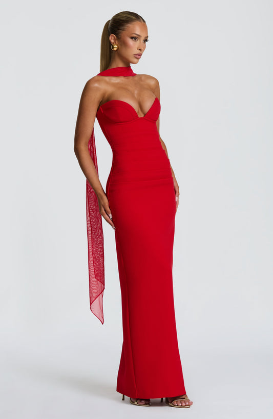 Juliet Strapless Maxi Dress Red – detail view