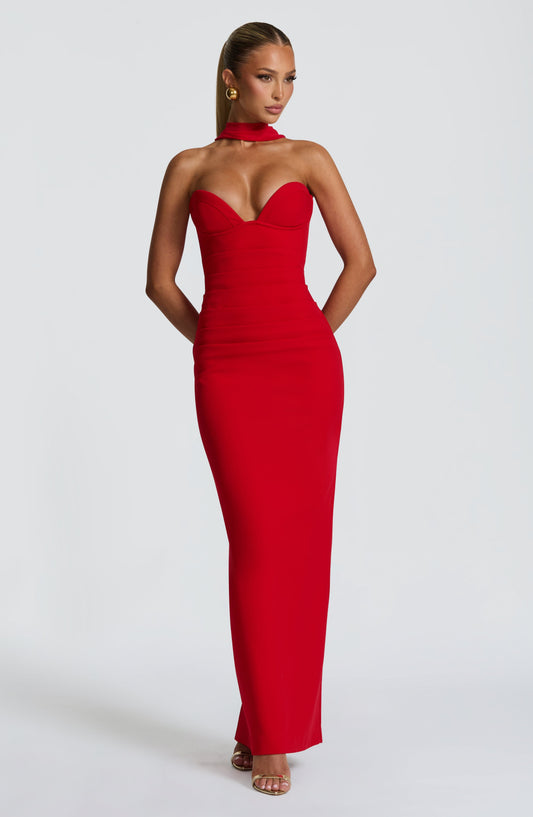 Juliet Strapless Maxi Dress Red – back view