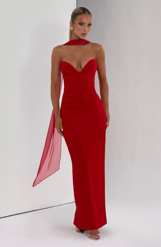 Juliet Strapless Maxi Dress Red – back view