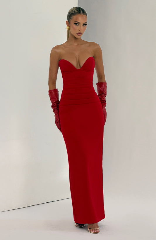 Juliet Strapless Maxi Dress Red – side view