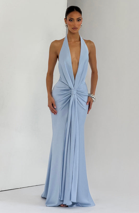 Vivienne Maxi Gown Dress Glacier Blue – back view
