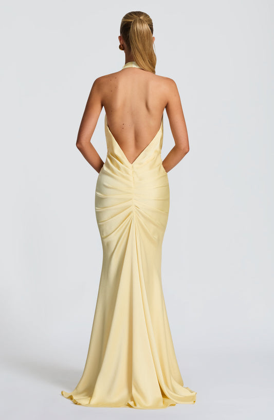Vivienne Textured Maxi Gown Lemon – styling detail