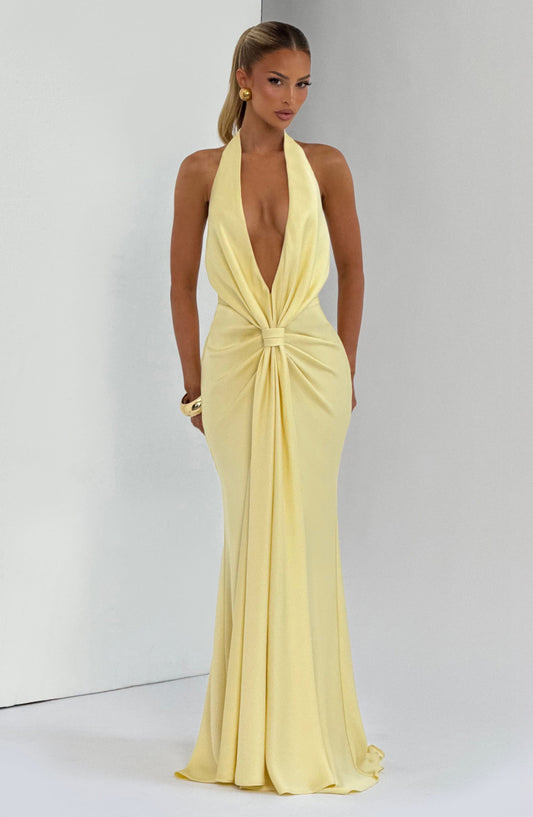 Vivienne Textured Maxi Gown Lemon – close-up detail